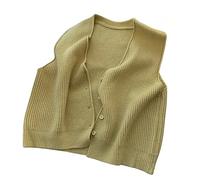 Strick Pullunder,Feinstrick-Pullover Für Damen, Schlicht, Ärmellos, Weste, V-Ausschnitt, Strickpullover, Westen, Geknöpfte Strickjacke, Jacke, Tank-Top, Bequeme Strickmode, Herbst-Winter, Senfgel