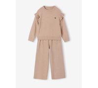Strick-Set aus Pullover & Hose für Mädchen, Herz-Stickerei beige Gr. 116 von vertbaudet