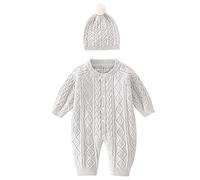 Strick-Strampler für Neugeborene, Babys, Baumwolle, langärmelig, Jungen, Mädchen, Pullover, Kleidung, Baby-Spleiß-Overall, Mütze, Outfit-Set, Kleinkind, Reißverschluss, grau, 86