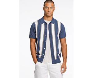 Strickcape LINDBERGH "Cardigan Kurzarm Relaxed Fit", Herren, Gr. XL, blau (dk blau), Obermaterial: 100% Baumwolle, gestreift, Strickjacken (51394433-XL) dk blau