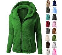 strickfleece jacke damen,Teddy Fleece Jacke Grün Fleecejacke mit Kapuze Reißverschluss Thermo Kuschelige Flauschige Sweatjacke Wollfleece Pulli Plüschjacke Fliesjacken Für Frauen Winter Bekleidung