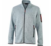 Strickfleece Jacke - Farbe: Light Grey Melange/Red - Größe: M