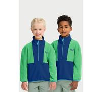 Strickfleece-Pullover JACK WOLFSKIN "COLORBLOCK TAUNUS HZ K", Jungen, Gr. 152, blau orchid, Fleece, Obermaterial: 100% Polyester. Futter: 100% Polyester, normal, Rundhals, Pullover, mit halbem Frontzi