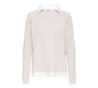 Strickfleece-Pullover OXMO "Strickpullover OXFSanvi", Damen, Gr. XS, weiß (pumice stone), Obermaterial: 91% Polyester PES. 9% Nylon NY., Pullover (69257542-XS) pumice stone