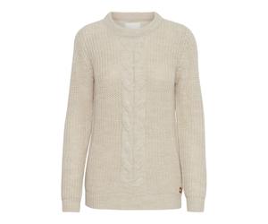 Strickfleece-Pullover OXMO "Strickpullover OXNatasja", Damen, Gr. L, beige (cement melange), Obermaterial: 85% Polyacryl PAN. 15% Wolle WO., Pullover (30562026-L) cement melange