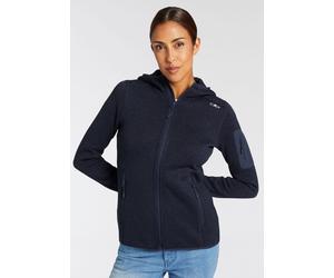 Strickfleecejacke CMP "KNITTED MELANGE HOODY WOMAN HOODY JACKET", Damen, Gr. 40, blau (b. blau), Strick, Obermaterial: 100% Polyester, hoch geschlossener Ausschnitt, eingefasste Kante, Jacken, Ünberga