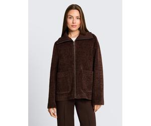 Strickfleecejacke TOM TAILOR, Damen, Gr. XL, braun (java schwarz structure), Strick, Obermaterial: 87% Polyester, 13% Polyamid. Futter: 100% Polyester, unifarben, regular fit hüftlang, tiefer Rundhals
