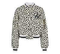 Strickfleecejacke URBAN CLASSICS "Urban Classics Damen Ladies AOP Oversized College Sweat Jacket", Damen, Gr. XL, sandweißleo, sandweiß, 65% Baumwolle, 35% Polyester, mehrfarbig, oversize, Rundhals, J