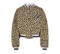 Strickfleecejacke URBAN CLASSICS "Urban Classics Damen Ladies AOP Oversized College Sweat Jacket", Damen, Gr. L, unionbeigeleo, schwarz, 65% Baumwolle, 35% Polyester, mehrfarbig, oversize, Rundhals, J