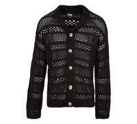 Strickfleecejacke URBAN CLASSICS "Urban Classics Herren Crocheted Cardigan", Damen, Gr. L, schwarz, 50% Polyacryl, 50% Baumwolle, unifarben, normal, amerikanischer Ausschnitt, Jacken (79575706-L) schw