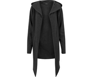 Strickfleecejacke URBAN CLASSICS "Urban Classics Herren Long Hooded Open Edge Cardigan", Herren, Gr. S, charcoal, 100% Baumwolle, unifarben, loose fit, ohne Ausschnitt, Jacken (52523721-S) charcoal