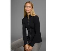 Strickjacke AJC, Damen, Gr. 36/38 (S), schwarz, Rippstrick, Obermaterial: 70% Baumwolle, 30% Polyamid, unifarben, Basic, figurbetont hüftlang, hoch geschlossener Ausschnitt, eng Rippbündchen, Strickja