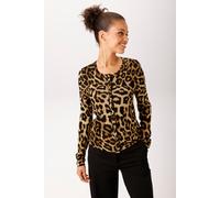 Strickjacke ANISTON CASUAL, Damen, Gr. 34, braun (beige, schwarz, hellbraun), Feinstrick, Obermaterial: 100% Viskose, Jacquardmuster, gemustert, figurbetont hüftlang, Rundhals, Strickkante, Strickjack