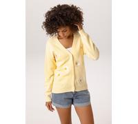 Strickjacke ANISTON CASUAL, Damen, Gr. 40, gelb (hellgelb, weiß, gelb), Feinstrick, Obermaterial: 100% Baumwolle, bestickt, geblümt, lässig geschnitten hüftlang, V-Ausschnitt, Strickbündchen, Strickja