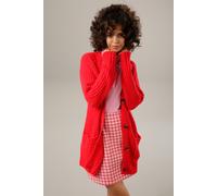 Strickjacke ANISTON CASUAL, Damen, Gr. 42, rot, Grobstrick, Obermaterial: 100% Polyacryl, unifarben, sehr weit Po-bedeckend, V-Ausschnitt, Rippstrickbündchen, Strickjacken Strickjacke, mit kunstvollem