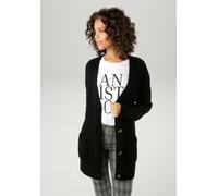 Strickjacke ANISTON CASUAL, Damen, Gr. 42, schwarz, Grobstrick, Obermaterial: 100% Polyacryl, unifarben, sehr weit Po-bedeckend, V-Ausschnitt, Rippstrickbündchen, Strickjacken Strickjacke, mit kunstvo