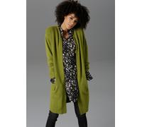 Strickjacke ANISTON CASUAL, Damen, Gr. 44, grün (moosgrün), Feinstrick, Obermaterial: 74% Polyacryl, 23% Polyamid, 3% Elasthan, unifarben, modisch, figurumspielend kniefrei, Rundhals, Langarm Rippstri
