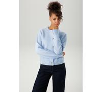 Strickjacke ANISTON CASUAL, Damen, Gr. 44, hellblau, meliert, Strick, Obermaterial: 73% Polyacryl, 24% Polyester, 3% Elasthan, meliert, lässig geschnitten kurz, Rundhals, Rippstrickbündchen, Strickjac