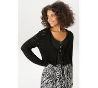 Strickjacke ANISTON CASUAL, Damen, Gr. 44, schwarz-weiß (schwarz), Strick, Obermaterial: 100% Baumwolle, unifarben, figurumspielend taillenlang, V-Ausschnitt, gewellter Abschluss, Strickjacken Strickj