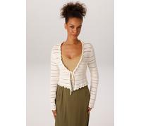 Strickjacke ANISTON CASUAL, Damen, Gr. 44, weiß (wollweiß), Strick, Obermaterial: 100% Baumwolle, unifarben, figurumspielend taillenlang, V-Ausschnitt, gewellter Abschluss, Strickjacken Strickjacke, i