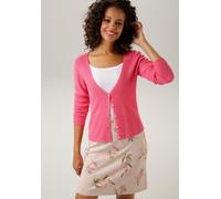 Strickjacke ANISTON CASUAL, Damen, Gr. 46, pink, Feinstrick, Obermaterial: 50% Polyacryl, 50% Viskose, unifarben, figurbetont hüftlang, V-Ausschnitt, Strickkante, Strickjacken, in trendiger Farbpalett