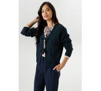 Strickjacke ANISTON SELECTED, Damen, Gr. 42, blau (dunkelblau), Rippstrick, Obermaterial: 100% Polyacryl, Rautenmuster, Zopfmuster, unifarben, lässig geschnitten hüftlang, V-Ausschnitt, Bündchen, Stri