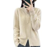 Strickjacke Aus Merinowolle Für Damen Strickjacke Vorne Offen Doppelreißverschluss Damenpullover Mantel Herbst Winter Weiche Kaschmir Strickjacke Pullover Oberbekleidung Sweatshirt Mantel Beige S