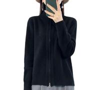Strickjacke Aus Merinowolle Für Damen Strickjacke Vorne Offen Doppelreißverschluss Damenpullover Mantel Herbst Winter Weiche Kaschmir Strickjacke Pullover Oberbekleidung Sweatshirt Mantel Schwarz S