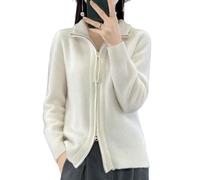 Strickjacke Aus Merinowolle Für Damen Strickjacke Vorne Offen Doppelreißverschluss Damenpullover Mantel Herbst Winter Weiche Kaschmir Strickjacke Pullover Oberbekleidung Sweatshirt Mantel Weiß L
