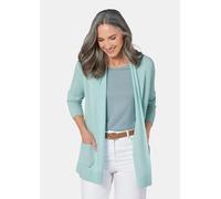 Strickjacke GOLDNER "Kurzgröße Langarm Cardigan aus Merino", Damen, Gr. 19, grün (jade, melange), Obermaterial: 100% Schurwolle WV., figurumspielend, Rippe, Strickjacken Strickjacke, Schalkragen (4985