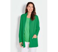 Strickjacke GOLDNER "Kurzgröße Langarm Cardigan aus Merino", Damen, Gr. 19, grün, Obermaterial: 100% Schurwolle WV., figurumspielend, weit Rippe, Strickjacken Strickjacke, Schalkragen (78859017-19) gr
