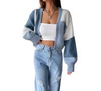 Strickjacke aus Polyester, vorne offen, lockere Passform (Blau, XXXL)
