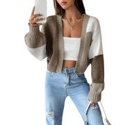 Strickjacke aus Polyester, vorne offen, lockere Passform (Braun, XXL)