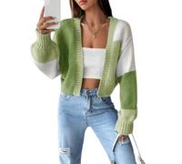 Strickjacke aus Polyester, vorne offen, lockere Passform (Hellgrün, XXL)
