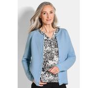 Strickjacke GOLDNER "Cardigan aus Baumwolle, Rundhals", Damen, Gr. 46, blau (hellblau), Obermaterial: 100% Baumwolle CO., Modisch, Strickjacken Strickjacke, Piqué-Optik (97453432-46) hellblau