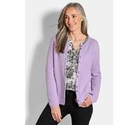 Strickjacke GOLDNER "Kurzgröße Cardigan aus Baumwolle, Rundhals", Damen, Gr. 22, lila (flieder), Obermaterial: 100% Baumwolle CO., Modisch, Strickjacken Strickjacke, Piqué-Optik (92591544-22) flieder