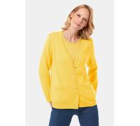 Strickjacke GOLDNER "Kurzgröße Uni Merino-Cardigan Langarm", Damen, Gr. 20, gelb, Obermaterial: 100% Schurwolle WV., Basic, normal, Rippe, Strickjacken Strickjacke, Rippenbündchen (57032316-20) gelb