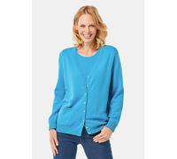 Strickjacke GOLDNER "Kurzgröße Uni Merino-Cardigan Langarm", Damen, Gr. 25, blau (türkis), Obermaterial: 100% Schurwolle WV., Basic, normal, Rippe, Strickjacken Strickjacke, Rippenbündchen (53331522-2