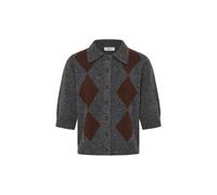 Strickjacke B.YOUNG "b.young Kurzarm-Bluse BYOFIRA", Damen, Gr. S, grau (dunkelgrau meliert argyle), Strickjacken Strickjacke (99082641-S) dunkelgrau meliert argyle