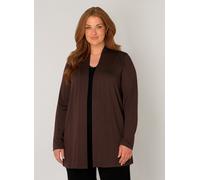 Strickjacke BASE LEVEL CURVY "Ayla", Damen, Gr. 44, braun, Strick, Obermaterial: 94% Viskose, 6% Elasthan, unifarben, figurumspielend ca. Mitte Oberschenkel, eingesetzt abgesteppt, Strickjacken Strick