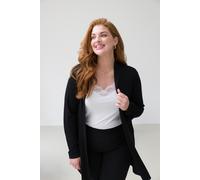 Strickjacke BASE LEVEL CURVY "Ayla", Damen, Gr. 44, schwarz, Strick, Obermaterial: 94% Viskose, 6% Elasthan, unifarben, figurumspielend ca. Mitte Oberschenkel, eingesetzt abgesteppt, Strickjacken Stri