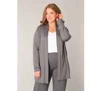 Strickjacke BASE LEVEL CURVY "Ayla", Damen, Gr. 46, grau (dunkelgrau), Strick, Obermaterial: 94% Viskose, 6% Elasthan, figurumspielend ca. Mitte Oberschenkel, eingesetzt abgesteppt, Strickjacken Stric