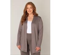 Strickjacke BASE LEVEL CURVY "Ayla", Damen, Gr. 46, grau (taupe), Strick, Obermaterial: 94% Viskose, 6% Elasthan, unifarben, figurumspielend ca. Mitte Oberschenkel, eingesetzt abgesteppt, Strickjacken