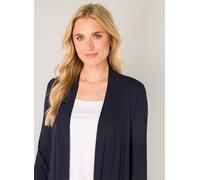 Strickjacke BASE LEVEL "Yayla", Damen, Gr. 38, blau (navy dunkelblau), Strick, Obermaterial: 94% Viskose, 6% Elasthan, unifarben, figurumspielend hüftlang, tiefer Rundhals, angesetztes Bündchen, Stric