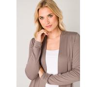 Strickjacke BASE LEVEL "Yayla", Damen, Gr. 40, grau (taupe), Strick, Obermaterial: 94% Viskose, 6% Elasthan, unifarben, figurumspielend hüftlang, tiefer Rundhals, Strickjacken Strickjacke, In elastisc