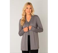 Strickjacke BASE LEVEL "Yayla", Damen, Gr. 44, dunkelgrau, Strick, Obermaterial: 94% Viskose, 6% Elasthan, unifarben, figurumspielend hüftlang, tiefer Rundhals, angesetztes Bündchen, Strickjacken Stri