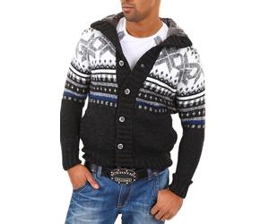 Strickjacke BEHYPE "CRSM", Herren, Gr. S, schwarz, 100% Polyacryl, unifarben, Strickjacken Strickjacke, mit modischem Norweger-Muster (23689916-S) schwarz
