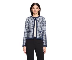 Strickjacke BETTY & CO "Damen mit Fransen", Damen, Gr. 46, weiß, dunkelblau, Strick, Obermaterial: 57% Baumwolle, 43% Polyester, gerade normal, Rundhals, Strickjacken Strickjacke (49078638-46) weiß, d
