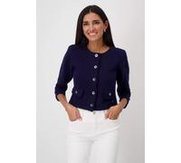 Strickjacke MONARI "Jacke Basic Strick Flamme", Damen, Gr. 46, blau (navy blau), Strick, Obermaterial: 100% Baumwolle, unifarben, modisch, regular fit kurz, Rundhals, 3/4-Ärmel eingesetzt,Ärmel mit Är