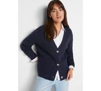 Strickjacke BONPRIX, Damen, Gr. 36/38 (S), blau (dunkelblau), Strick, Obermaterial: 100% Polyacryl, unifarben, loose fit normal, V-Ausschnitt, gerader Abschluss, Strickjacken Strickjacke, Gerippte Str